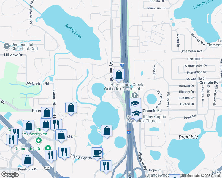 map of restaurants, bars, coffee shops, grocery stores, and more near 906 Lake Destiny Road in Altamonte Springs