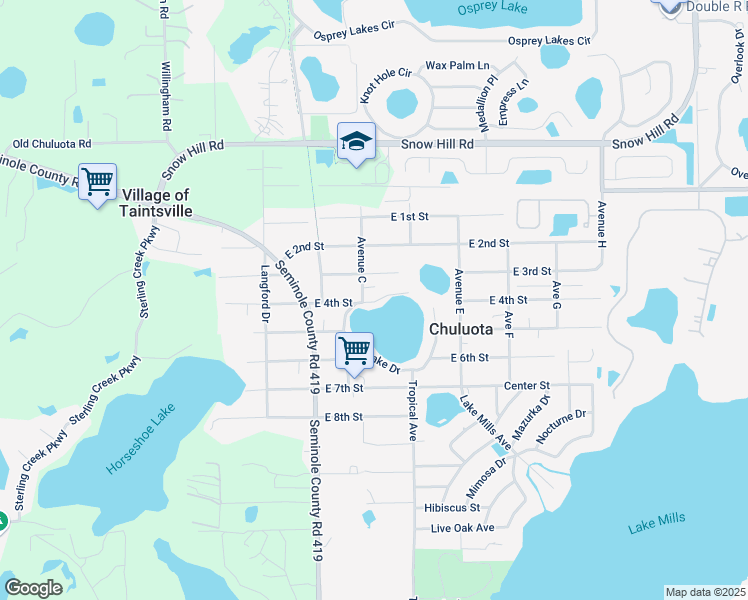 map of restaurants, bars, coffee shops, grocery stores, and more near 308 Foster Cove in Chuluota