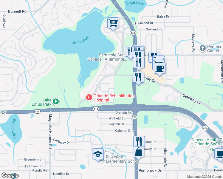 map of restaurants, bars, coffee shops, grocery stores, and more near 837 Grand Regency Pointe in Altamonte Springs