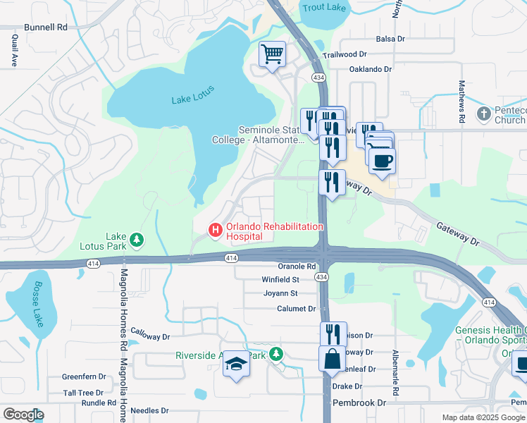 map of restaurants, bars, coffee shops, grocery stores, and more near 837 Grand Regency Pointe in Altamonte Springs