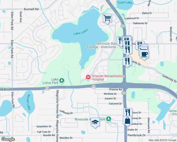 map of restaurants, bars, coffee shops, grocery stores, and more near 922 Lotus Vista Drive in Altamonte Springs