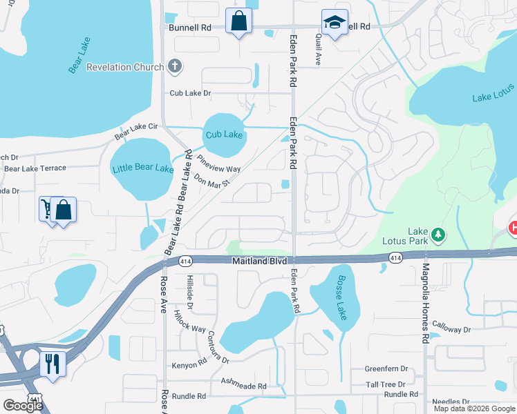map of restaurants, bars, coffee shops, grocery stores, and more near 1340 Black Willow Trail in Altamonte Springs