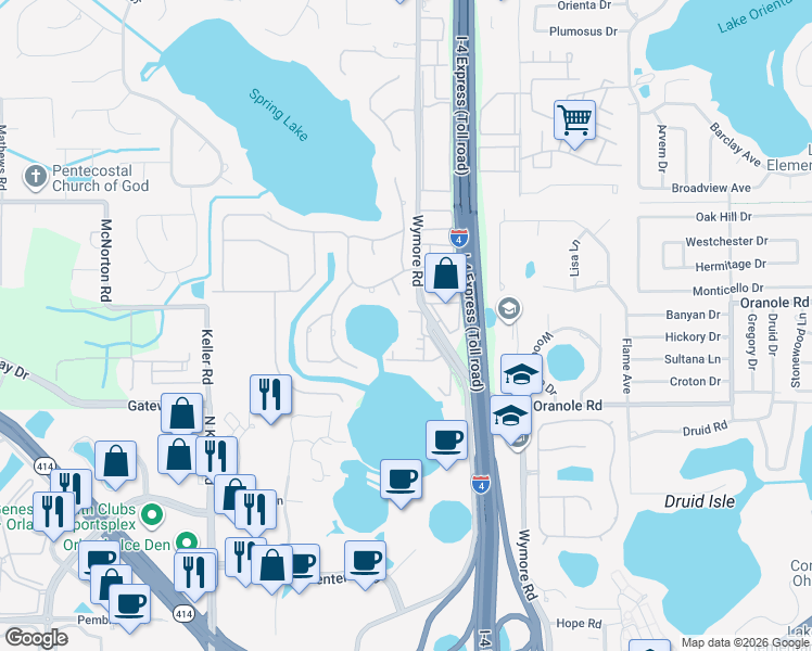 map of restaurants, bars, coffee shops, grocery stores, and more near 926 Lake Destiny Road in Altamonte Springs
