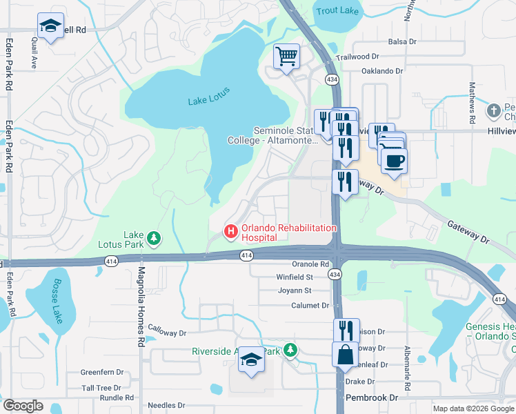 map of restaurants, bars, coffee shops, grocery stores, and more near 864 Grand Regency Pointe in Altamonte Springs