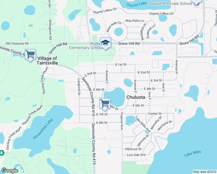map of restaurants, bars, coffee shops, grocery stores, and more near 308 Foster Cove in Chuluota