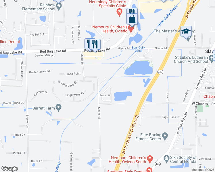 map of restaurants, bars, coffee shops, grocery stores, and more near 1751 Lakelet Loop in Oviedo