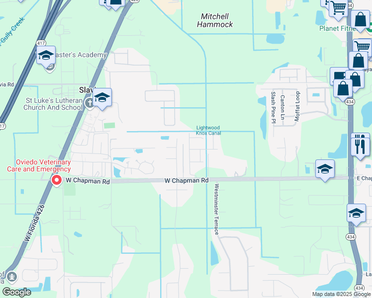 map of restaurants, bars, coffee shops, grocery stores, and more near 906 Foal Point in Oviedo