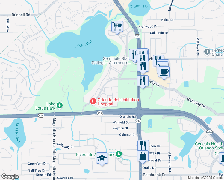 map of restaurants, bars, coffee shops, grocery stores, and more near 821 Grand Regency Pointe in Altamonte Springs