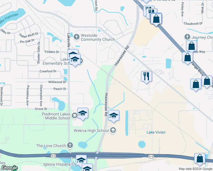 map of restaurants, bars, coffee shops, grocery stores, and more near 2230 Sandy Lane Drive in Apopka