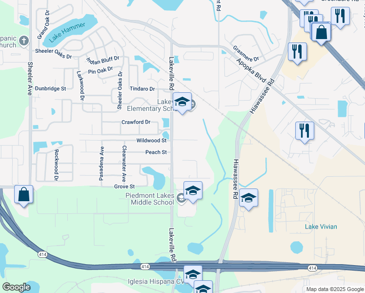 map of restaurants, bars, coffee shops, grocery stores, and more near 2305 Lakeville Road in Apopka