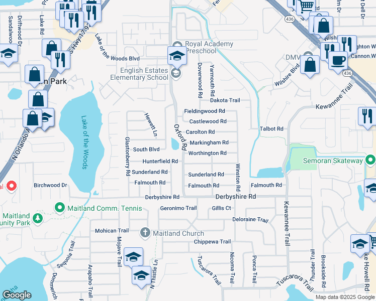 map of restaurants, bars, coffee shops, grocery stores, and more near 2340 Markingham Road in Maitland