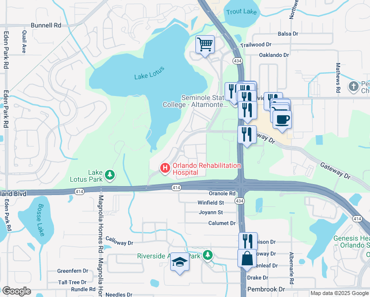 map of restaurants, bars, coffee shops, grocery stores, and more near 825 Grand Regency Pointe in Altamonte Springs