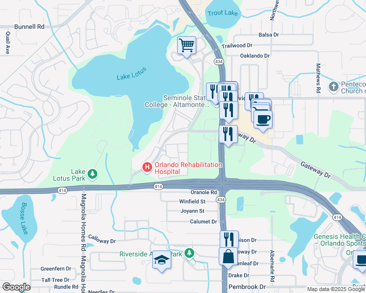 map of restaurants, bars, coffee shops, grocery stores, and more near 821 Grand Regency Pointe in Altamonte Springs