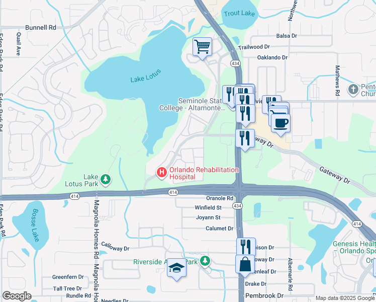 map of restaurants, bars, coffee shops, grocery stores, and more near 825 Grand Regency Pointe in Altamonte Springs