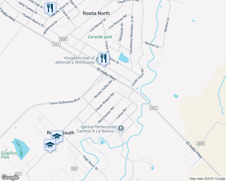 map of restaurants, bars, coffee shops, grocery stores, and more near 232 Chuck Wagon Road in Eagle Pass