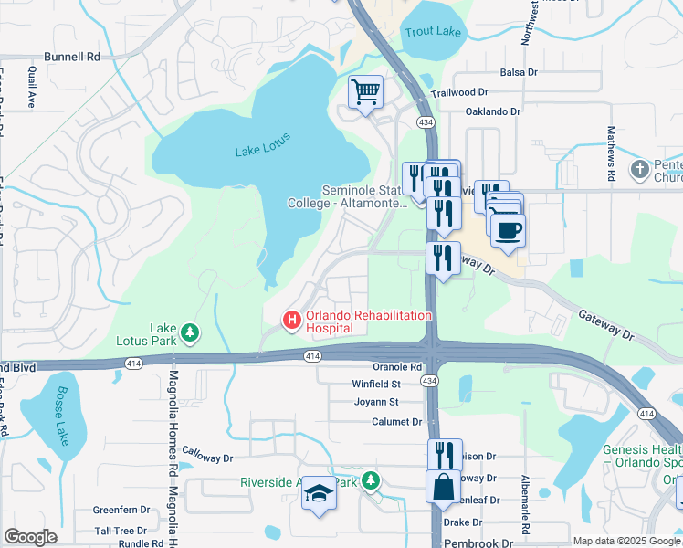 map of restaurants, bars, coffee shops, grocery stores, and more near 825 Grand Regency Pointe in Altamonte Springs