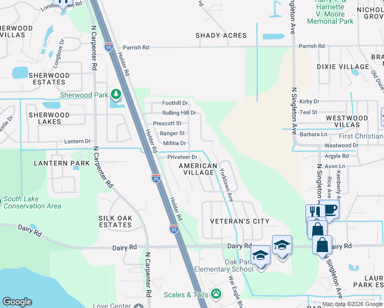 map of restaurants, bars, coffee shops, grocery stores, and more near 1709 Privateer Drive in Titusville