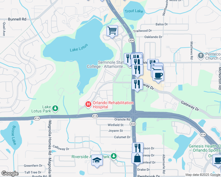 map of restaurants, bars, coffee shops, grocery stores, and more near 821 Grand Regency Pointe in Altamonte Springs