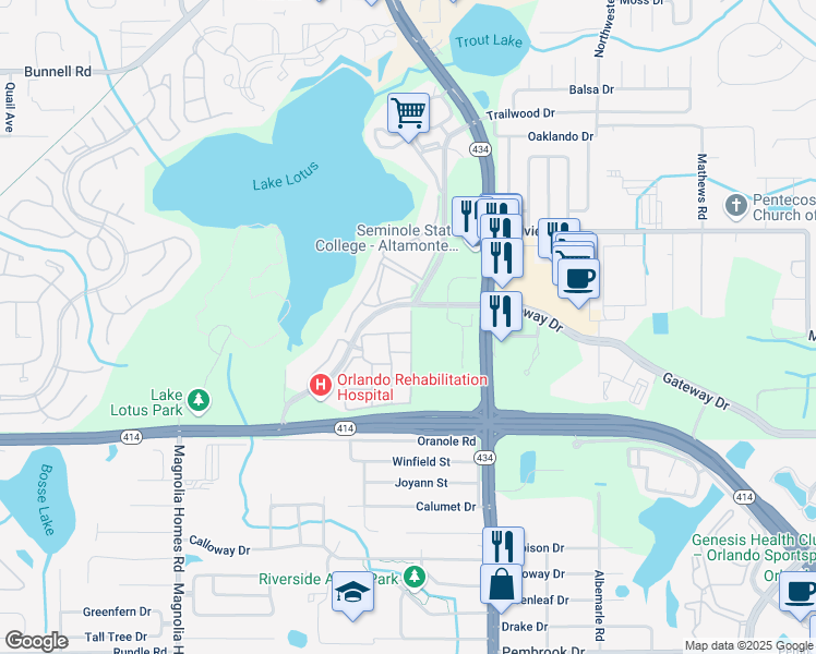 map of restaurants, bars, coffee shops, grocery stores, and more near 821 Grand Regency Pointe in Altamonte Springs