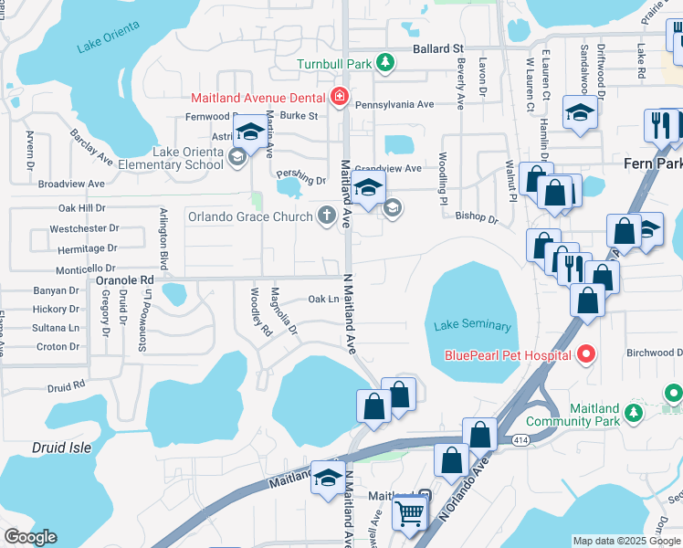 map of restaurants, bars, coffee shops, grocery stores, and more near 899 Claydon Way in Altamonte Springs