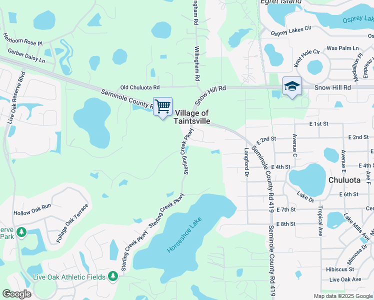 map of restaurants, bars, coffee shops, grocery stores, and more near 1882 Sterling Creek Parkway in Chuluota