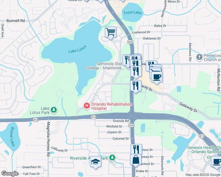 map of restaurants, bars, coffee shops, grocery stores, and more near 821 Grand Regency Pointe in Altamonte Springs