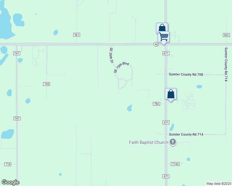 map of restaurants, bars, coffee shops, grocery stores, and more near 2330 Southeast 75th Boulevard in Bushnell