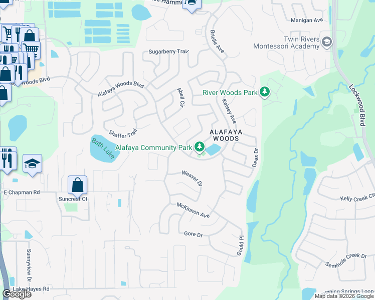 map of restaurants, bars, coffee shops, grocery stores, and more near 1003 Burnett Street in Oviedo