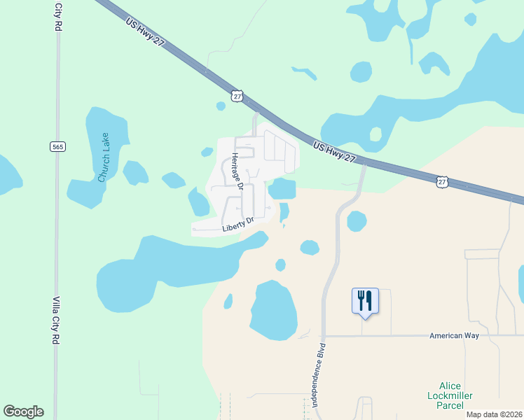 map of restaurants, bars, coffee shops, grocery stores, and more near 6126 Liberty Drive in Groveland