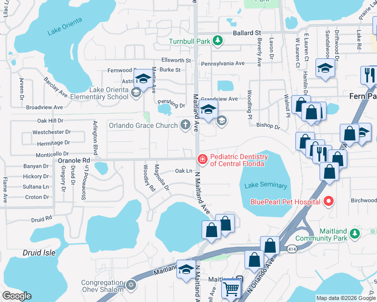 map of restaurants, bars, coffee shops, grocery stores, and more near 892 Claydon Way in Altamonte Springs