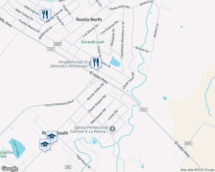 map of restaurants, bars, coffee shops, grocery stores, and more near 232 Chuck Wagon Road in Eagle Pass