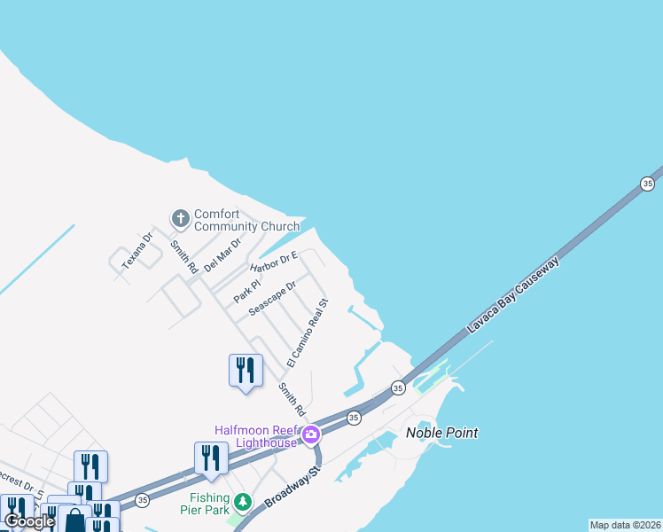 map of restaurants, bars, coffee shops, grocery stores, and more near 316 El Camino Real Street in Port Lavaca