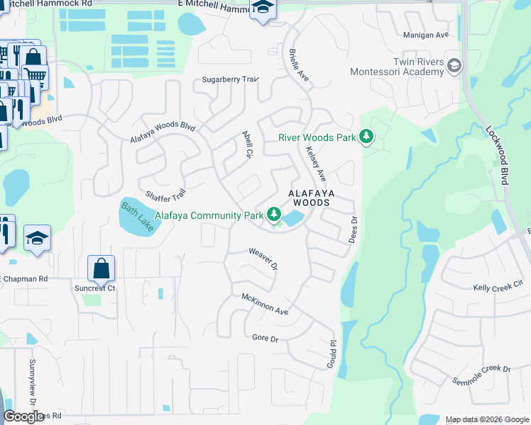map of restaurants, bars, coffee shops, grocery stores, and more near 1003 Burnett Street in Oviedo