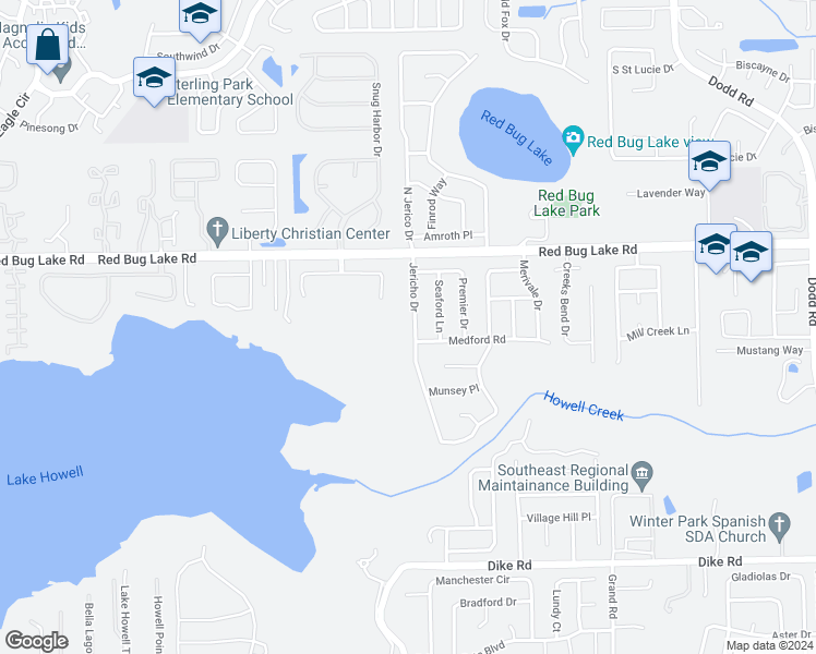 map of restaurants, bars, coffee shops, grocery stores, and more near 3689 Jericho Drive in Casselberry