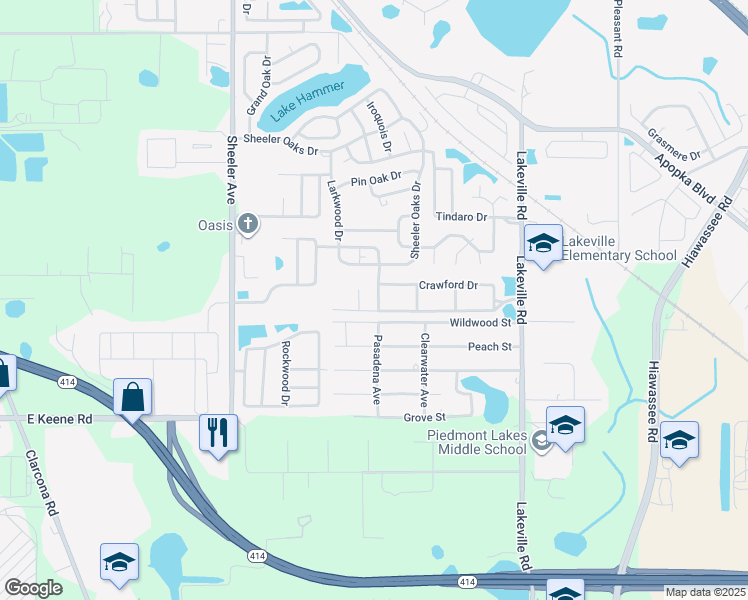 map of restaurants, bars, coffee shops, grocery stores, and more near 2084 Lacey Oak Drive in Apopka