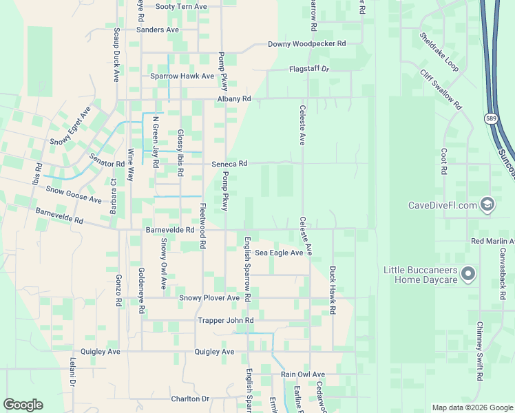 map of restaurants, bars, coffee shops, grocery stores, and more near 13208 Seneca Road in Brooksville