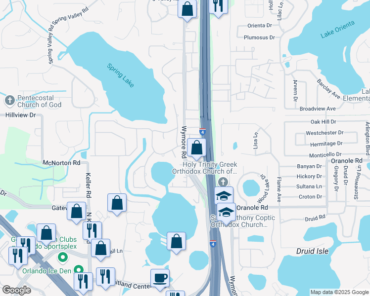 map of restaurants, bars, coffee shops, grocery stores, and more near 855 Wymore Road in Altamonte Springs