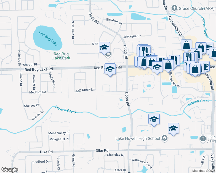 map of restaurants, bars, coffee shops, grocery stores, and more near 3943 Haynes Circle in Casselberry