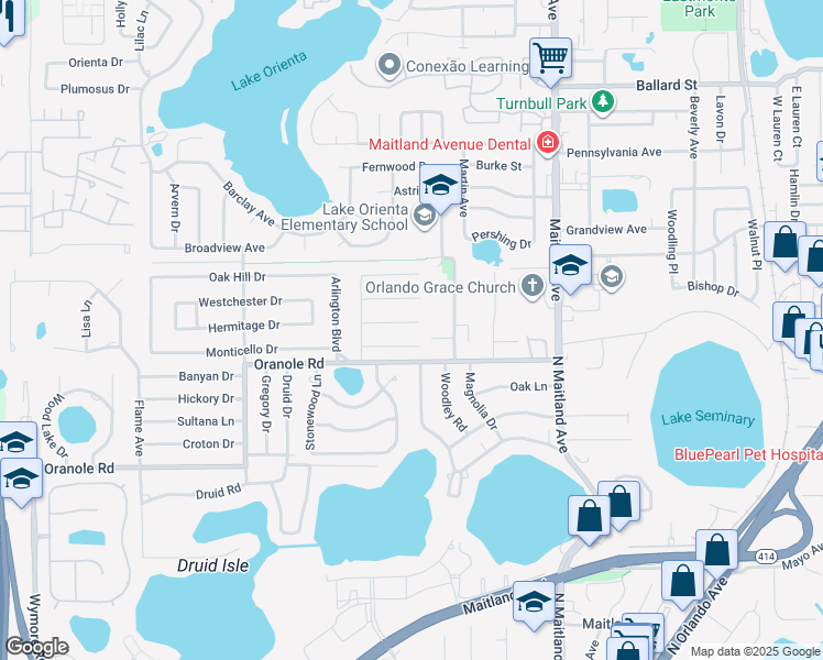 map of restaurants, bars, coffee shops, grocery stores, and more near 509 Bianca Court in Altamonte Springs