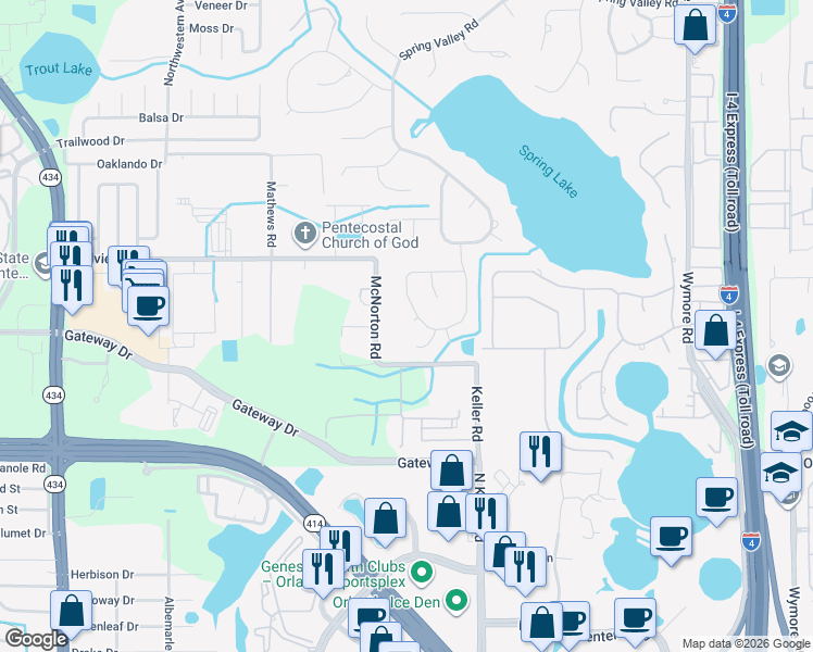map of restaurants, bars, coffee shops, grocery stores, and more near 157 Spring Chase Circle in Altamonte Springs