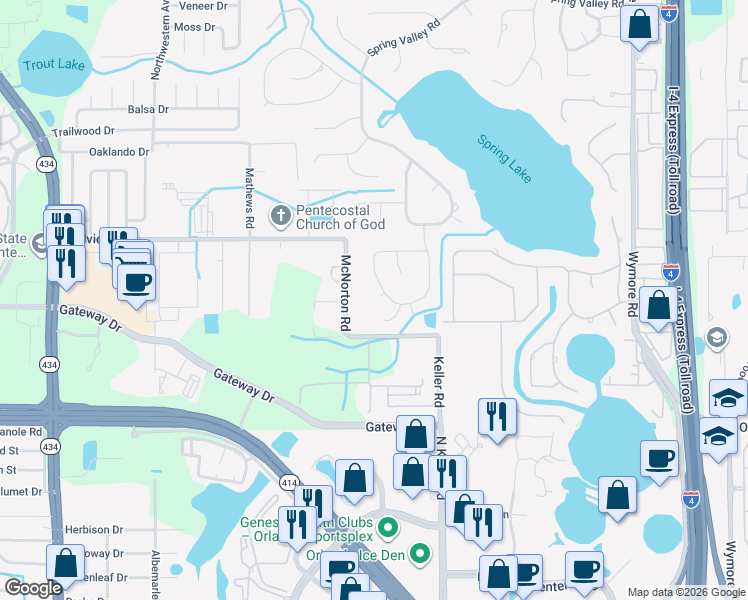 map of restaurants, bars, coffee shops, grocery stores, and more near 157 Spring Chase Circle in Altamonte Springs