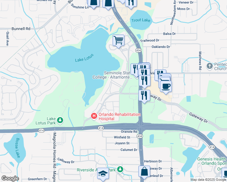 map of restaurants, bars, coffee shops, grocery stores, and more near 805 Renaissance Pointe in Altamonte Springs