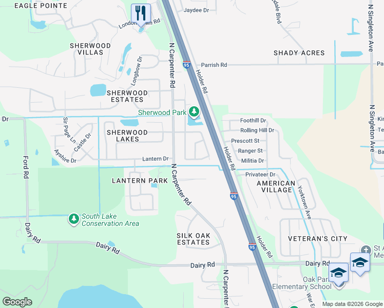 map of restaurants, bars, coffee shops, grocery stores, and more near 1766 Ponderosa Lane in Titusville