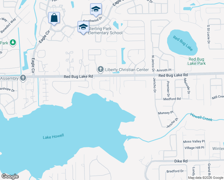 map of restaurants, bars, coffee shops, grocery stores, and more near 1025 Howell Harbor Drive in Casselberry