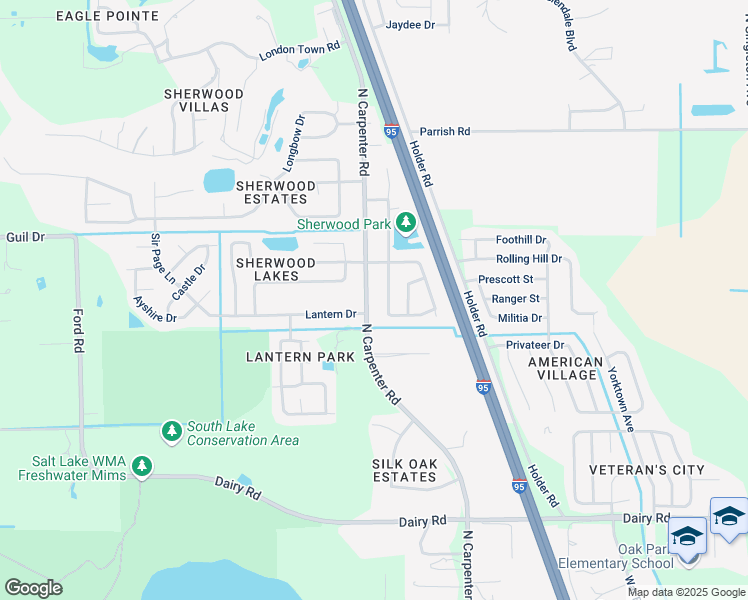 map of restaurants, bars, coffee shops, grocery stores, and more near 1751 North Carpenter Road in Titusville