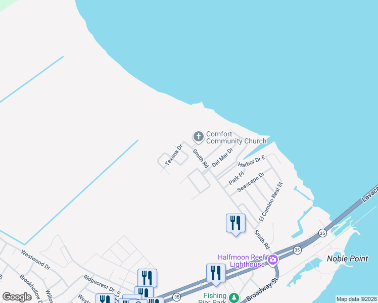 map of restaurants, bars, coffee shops, grocery stores, and more near Smith Road in Port Lavaca