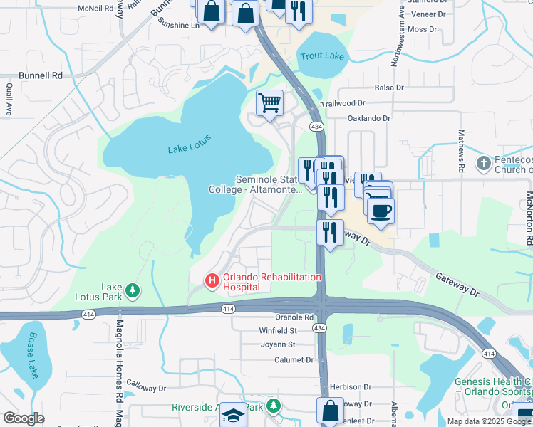 map of restaurants, bars, coffee shops, grocery stores, and more near 811 Renaissance Pointe in Altamonte Springs