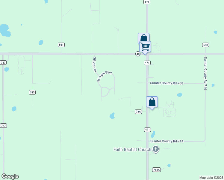 map of restaurants, bars, coffee shops, grocery stores, and more near 2725 Southeast 77th Avenue in Bushnell