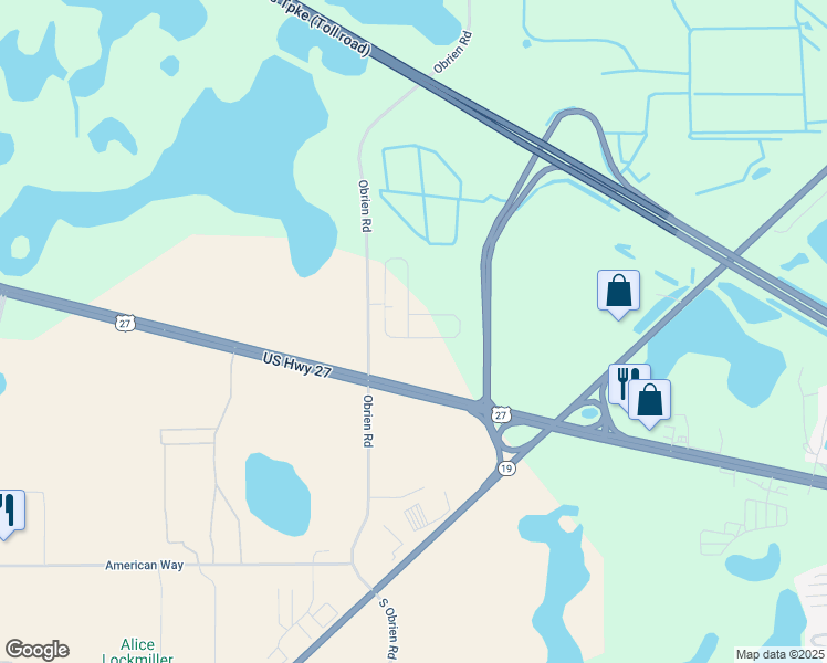 map of restaurants, bars, coffee shops, grocery stores, and more near 20412-20526 State Highway 25 in Groveland