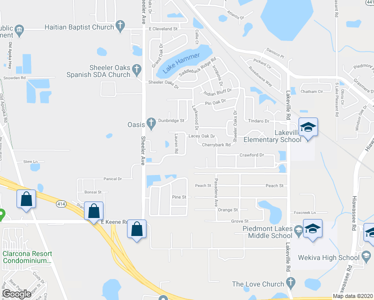 map of restaurants, bars, coffee shops, grocery stores, and more near 1152 Sheeler Hills Drive in Apopka